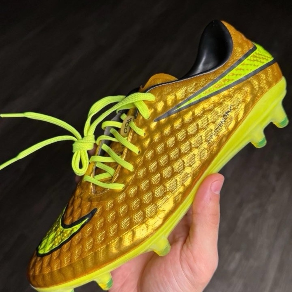 Nike Hypervenoms Gold and Neon Yellow Cleats size 9